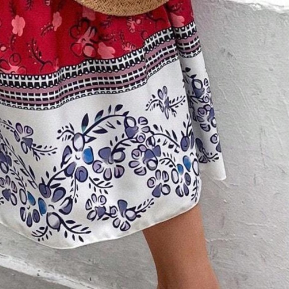 Boho Floral Print High-Low Skirt